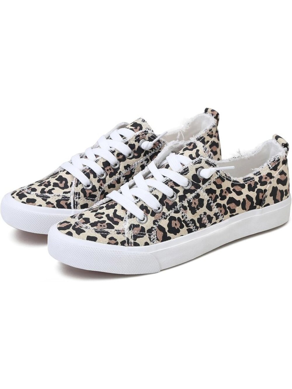 Women Leopard Canvas Rubber Canvas Washed And Closed Toe Canvas Slip On Sneaker